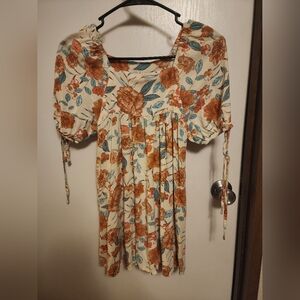 NWOT Hayden Los Angeles Dress Floral Boho Babydoll Puff Tie Sleeves Pockets S